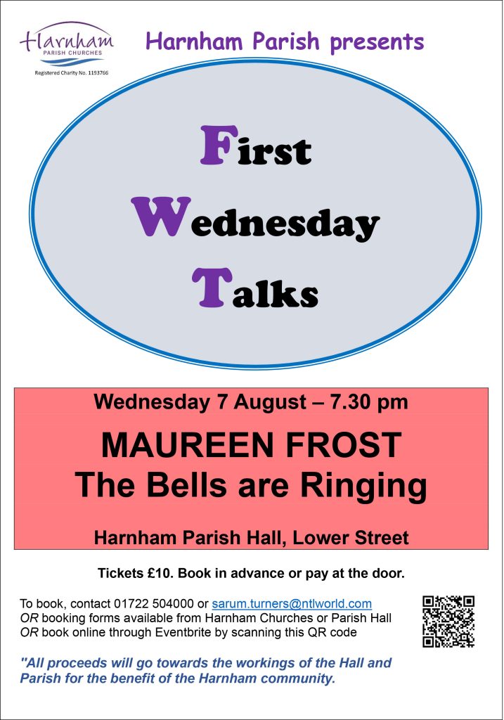 First Wednesday Talk
The Bells are Ringing
Maurenn Frost
Wednesday 7 August at 7.30 pm